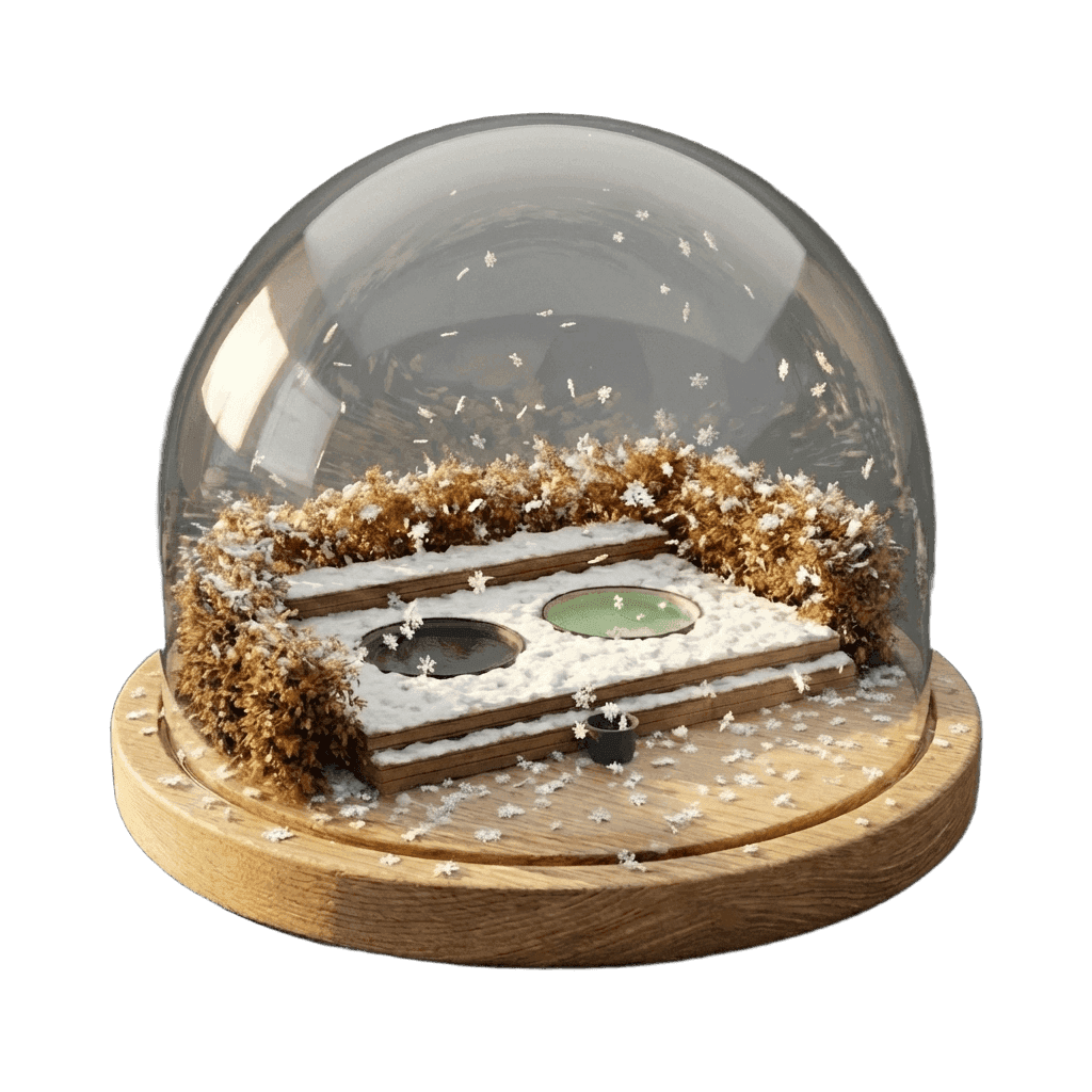 Illustrated outdoor ice baths with gentle steam rising.